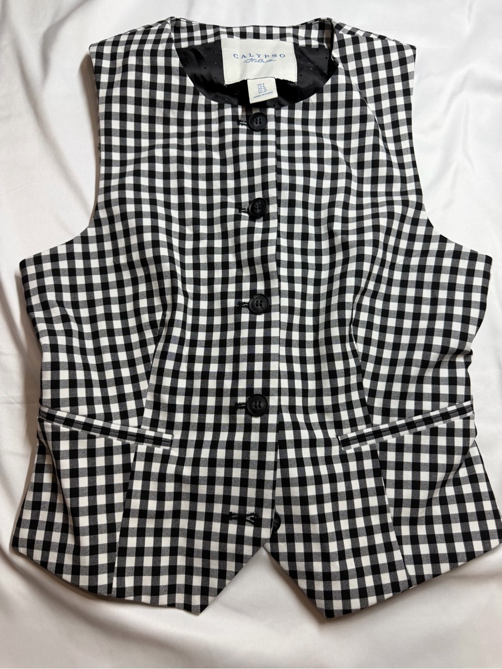Calypso St. Barth Black & White Gingham Button-Front Vest
